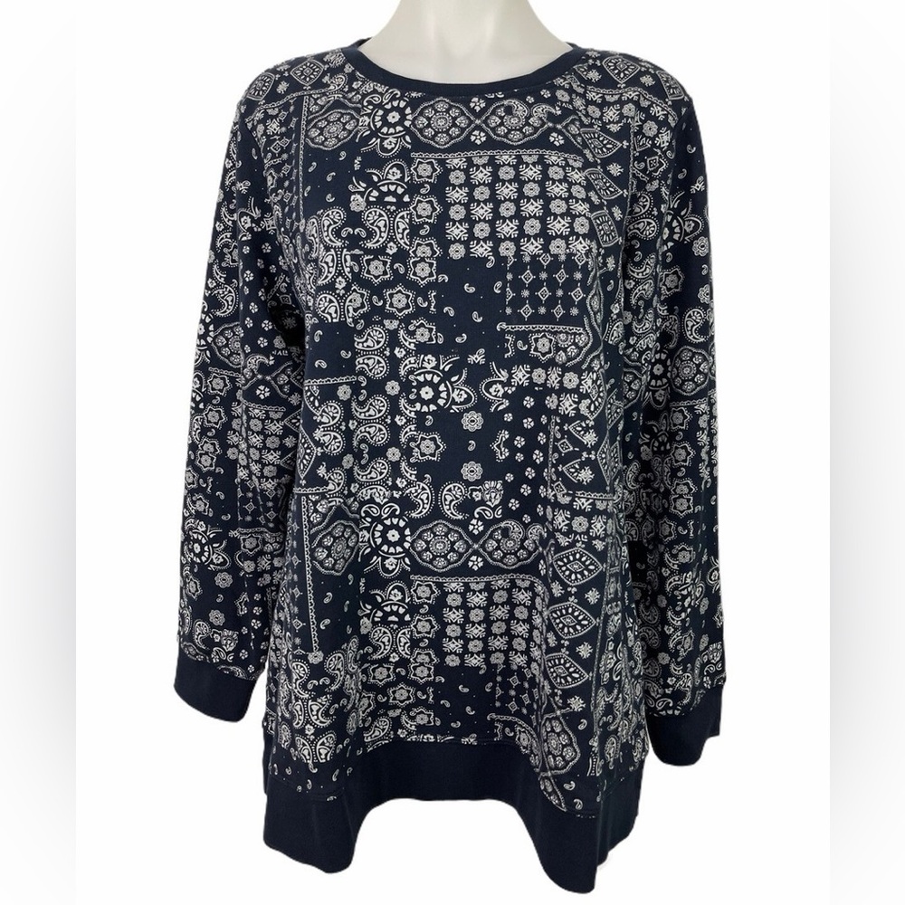 Patriotic Lands' End Navy and White Bandana Print Serious Sweats Sweatshirt